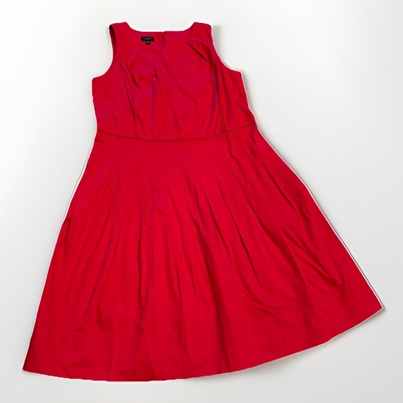 Talbots Women Red Lined Sleeveless A-Line Fit and Flare Dress sz 12wp Cotton Mid - Picture 1 of 15